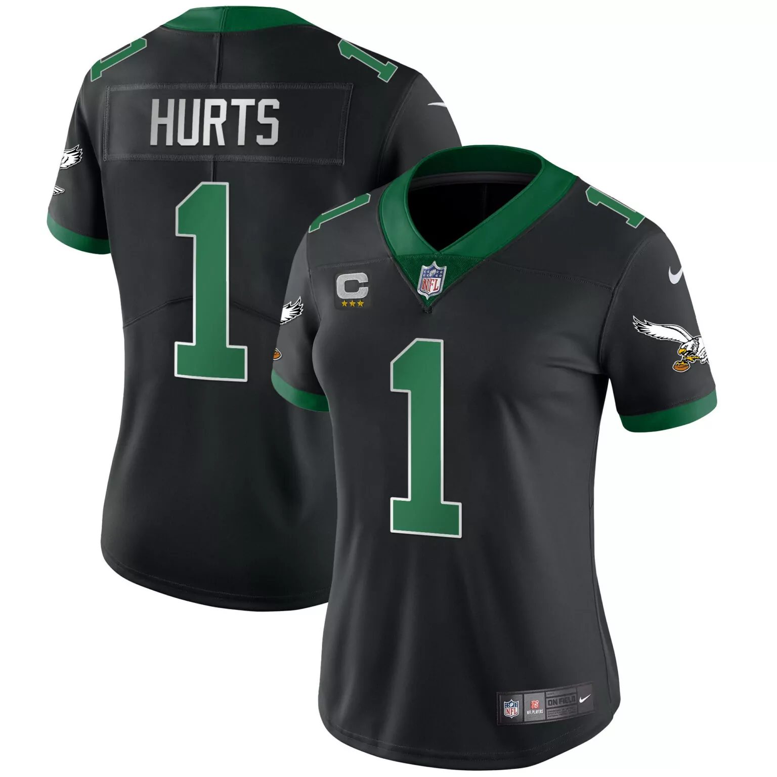 Jalen Hurts 1 Eagles Jersey Black Men Replica Green White Throwback v2 All Stitched