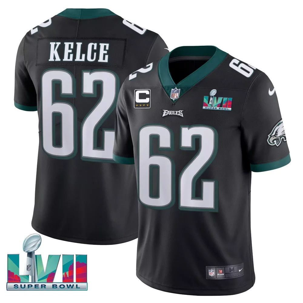 Jason Kelce 62 Eagles Jersey Black Super Bowl Lvii Men Green White Vapor All Stitched