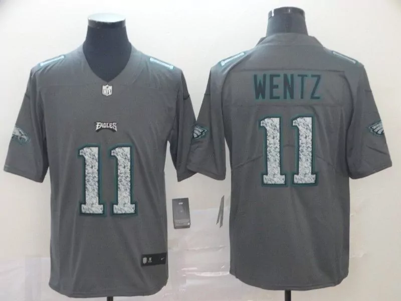 Carson Wentz 11 Eagles Jersey Gray Men Green White Limited