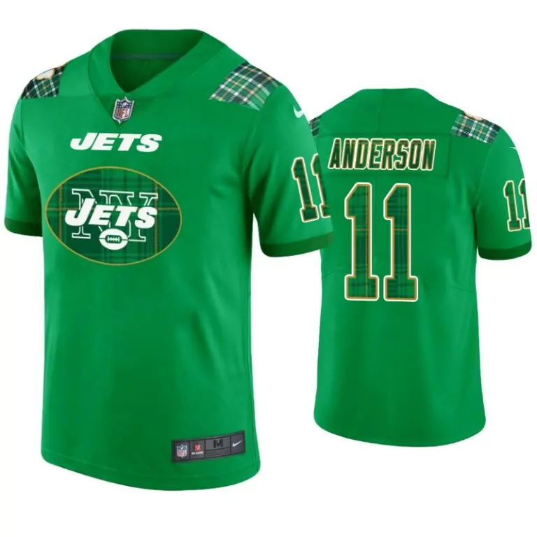 Robby Anderson 11 New York Jets Jersey Green Plaid Men Custom Design White Gold