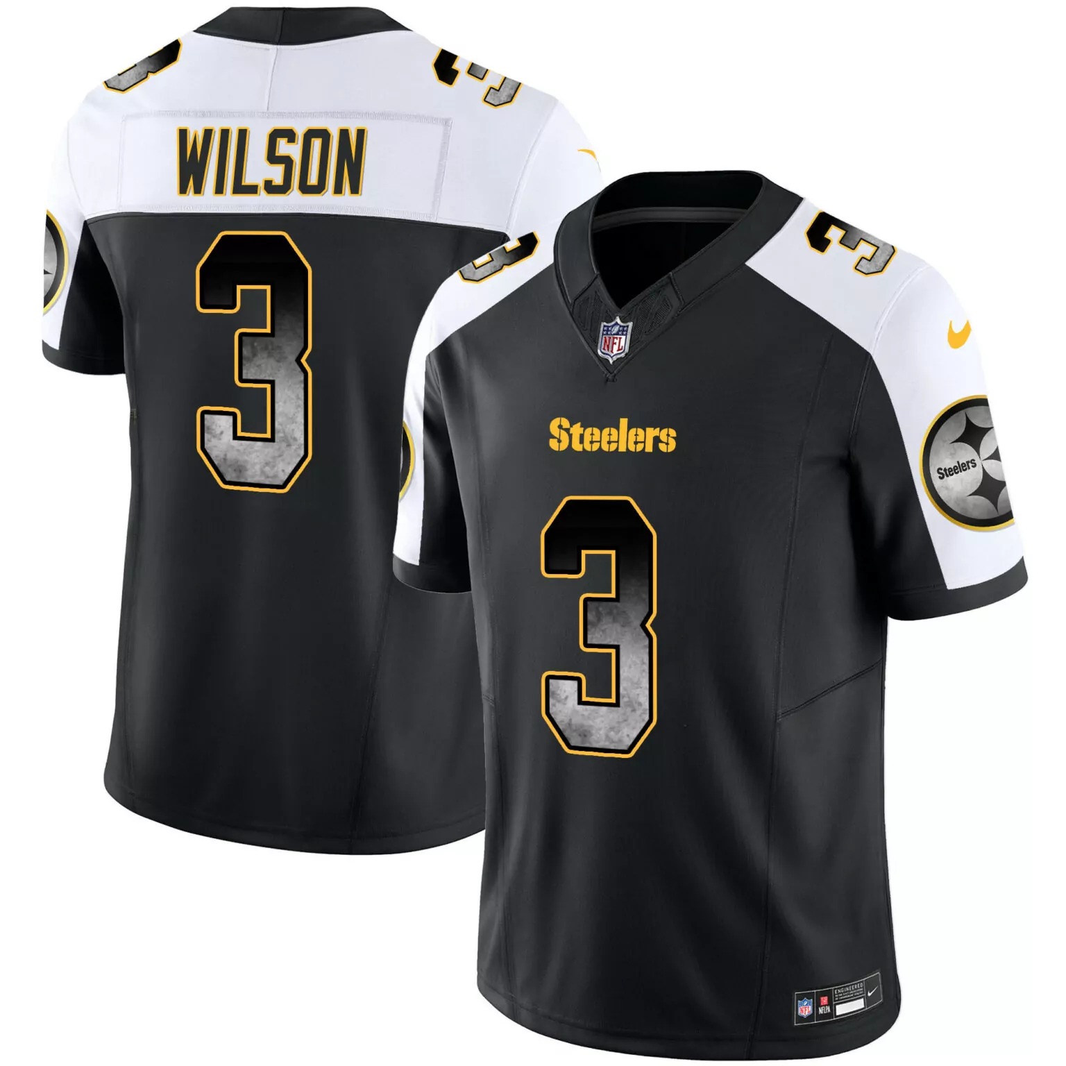 Russell Wilson 3 Steelers Jersey Black Color Rush 2023 Men White Yellow Alternate