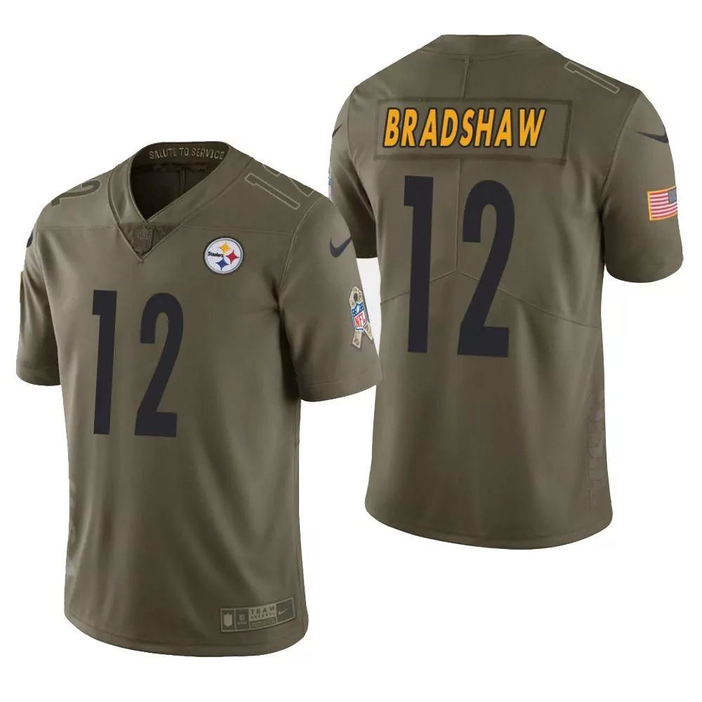 Terry Bradshaw 12 Jersey Olive Green Salute To Service Pittsburgh Steelers Men Authentic