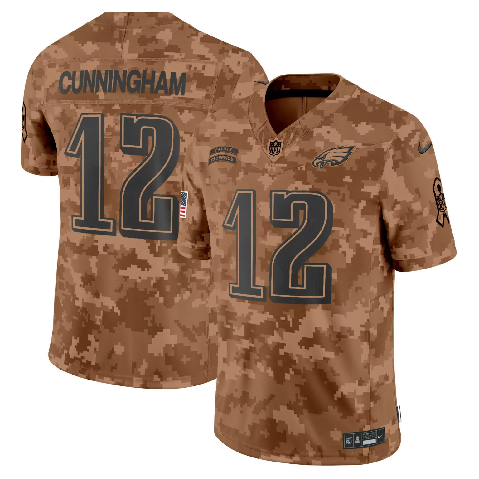 Randall Cunningham 12 Eagles Jersey Brown Salute To Service American Flag Nflpa Men