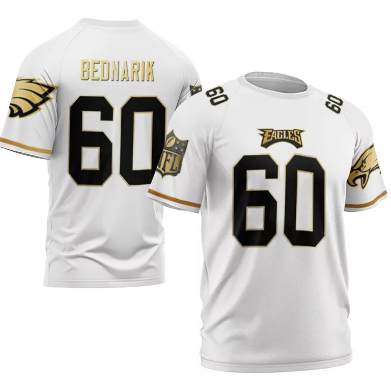 Chuck Bednarik 60 Eagles Jersey White Men Black Gold Vapor