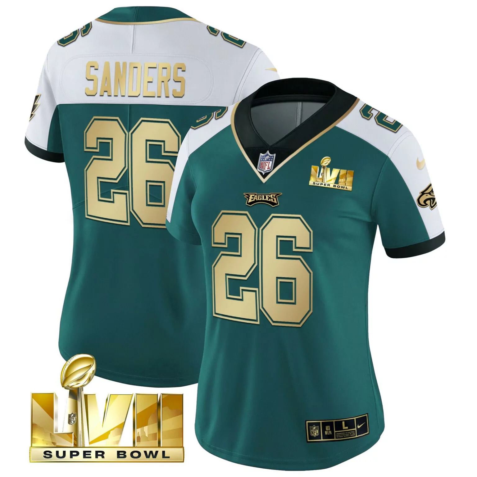 Miles Sanders 26 Eagles Jersey Green Super Bowl Lvii Men Player White Gold Alternate