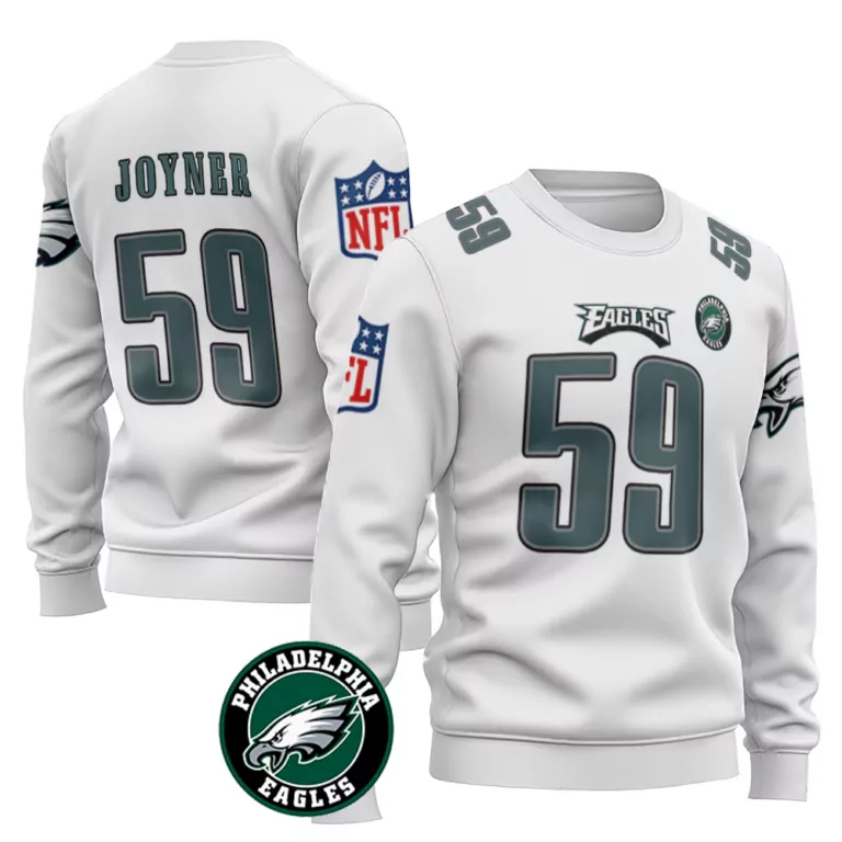 Seth Joyner 59 Jersey White Philadelphia Eagles Men Sweatshirt Green Gray Vapor Limited