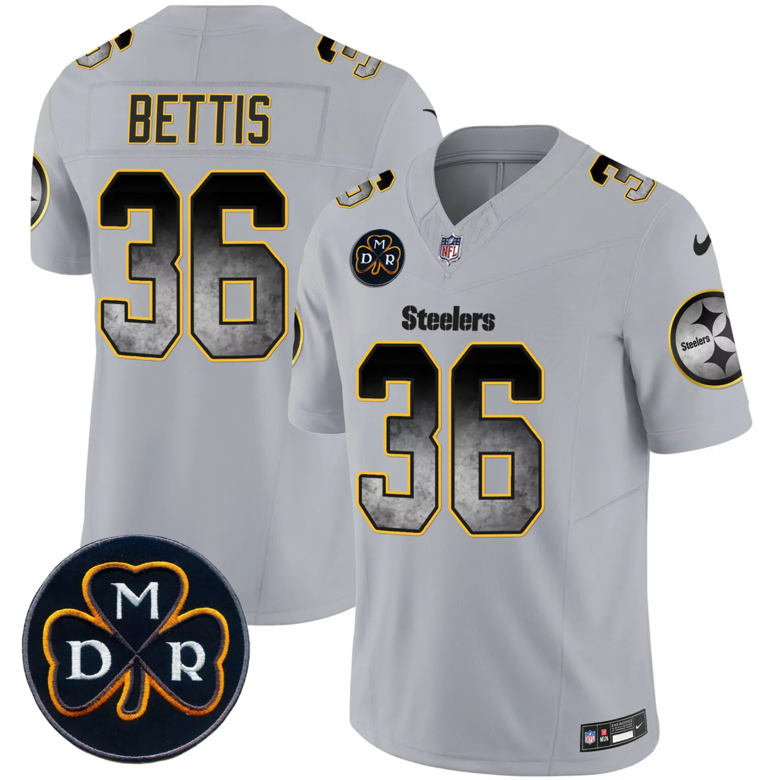 Jerome Bettis 36 Steelers Jersey Grey Mdr Shamrock Men Game Alternate Black Yellow