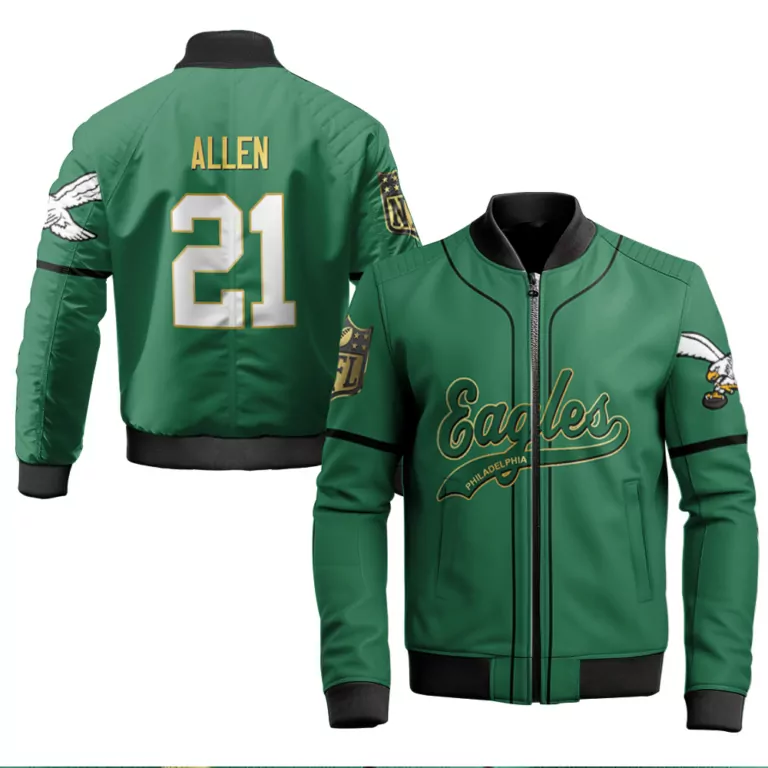 Eric Allen 21 Philadelphia Eagles Jersey Green Men Bomber Jacket White Gold Retired