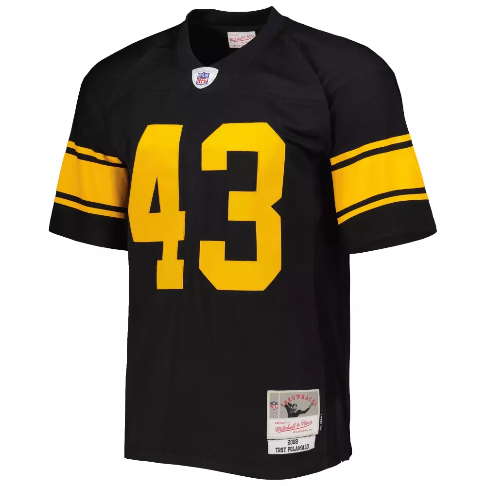 Troy Polamalu 43 Jersey Black Throwback Pittsburgh Steelers 2008 Men Design Gold