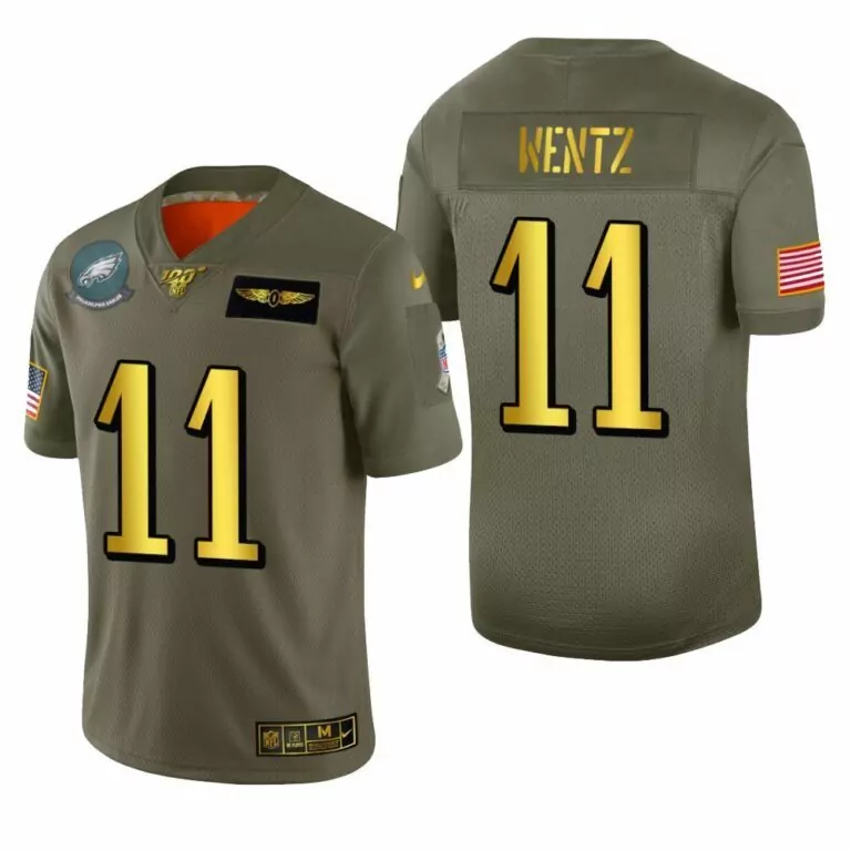 Carson Wentz 11 Eagles Jersey Olive Green Salute To Service Philadelphia 100th Season