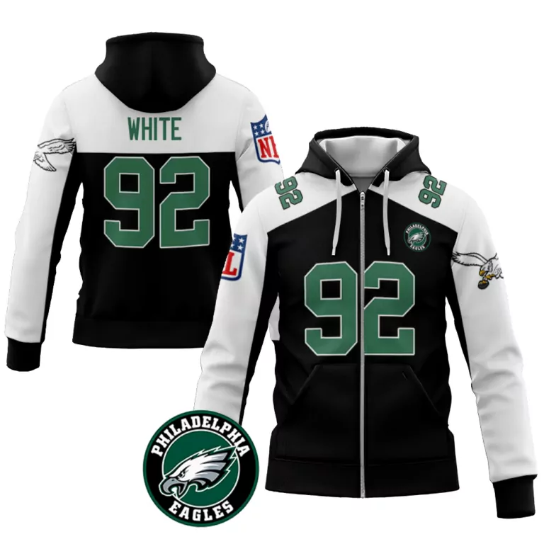 Reggie White 92 Jersey Black Philadelphia Eagles Men Full Zip Hoodie Green Alternate