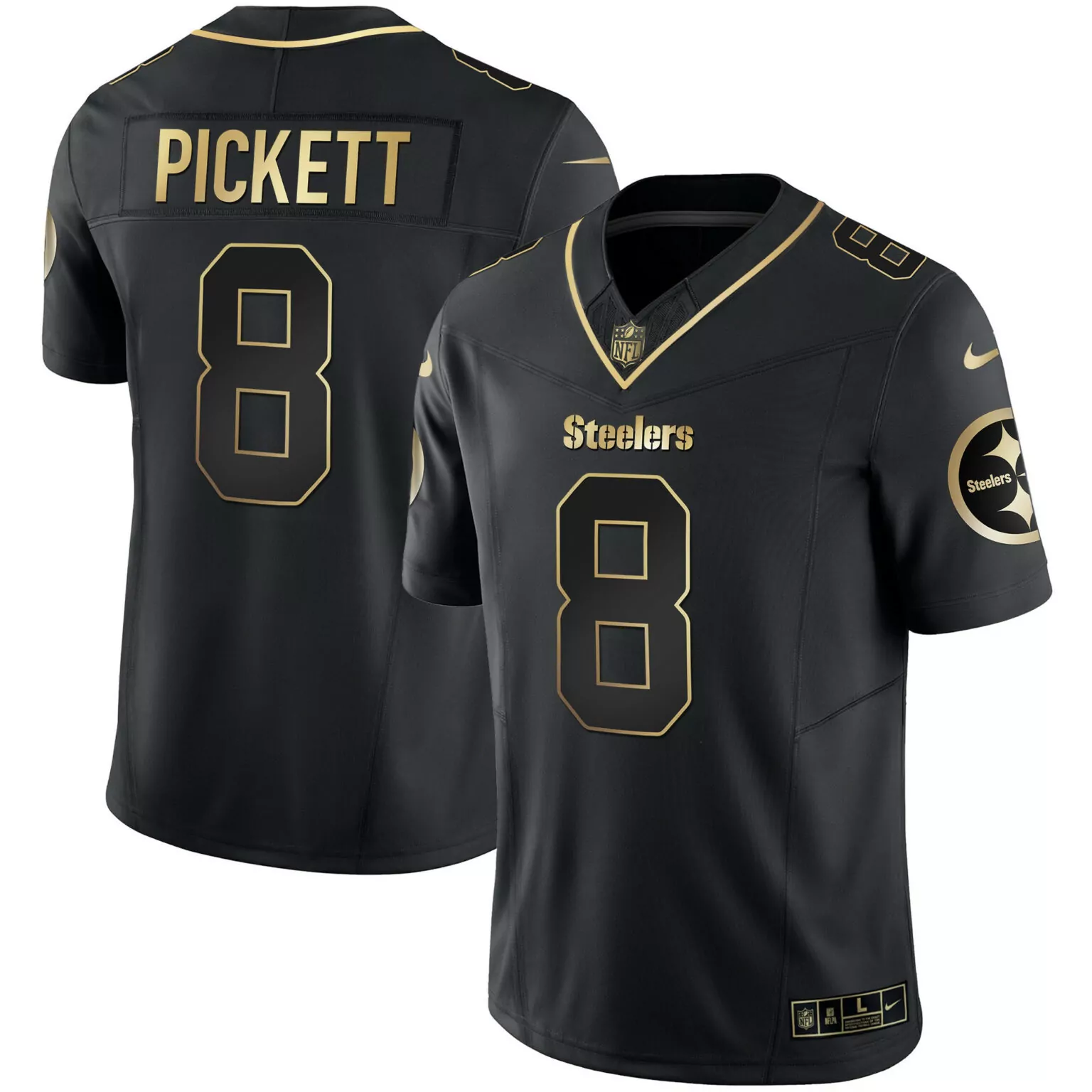 Kenny Pickett 8 Steelers Jersey Black Men Game Gold All Stitched