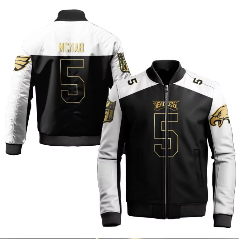 Donovan Mcnab 5 Jersey Black Philadelphia Eagles Men Bomber Jacket Split Design White
