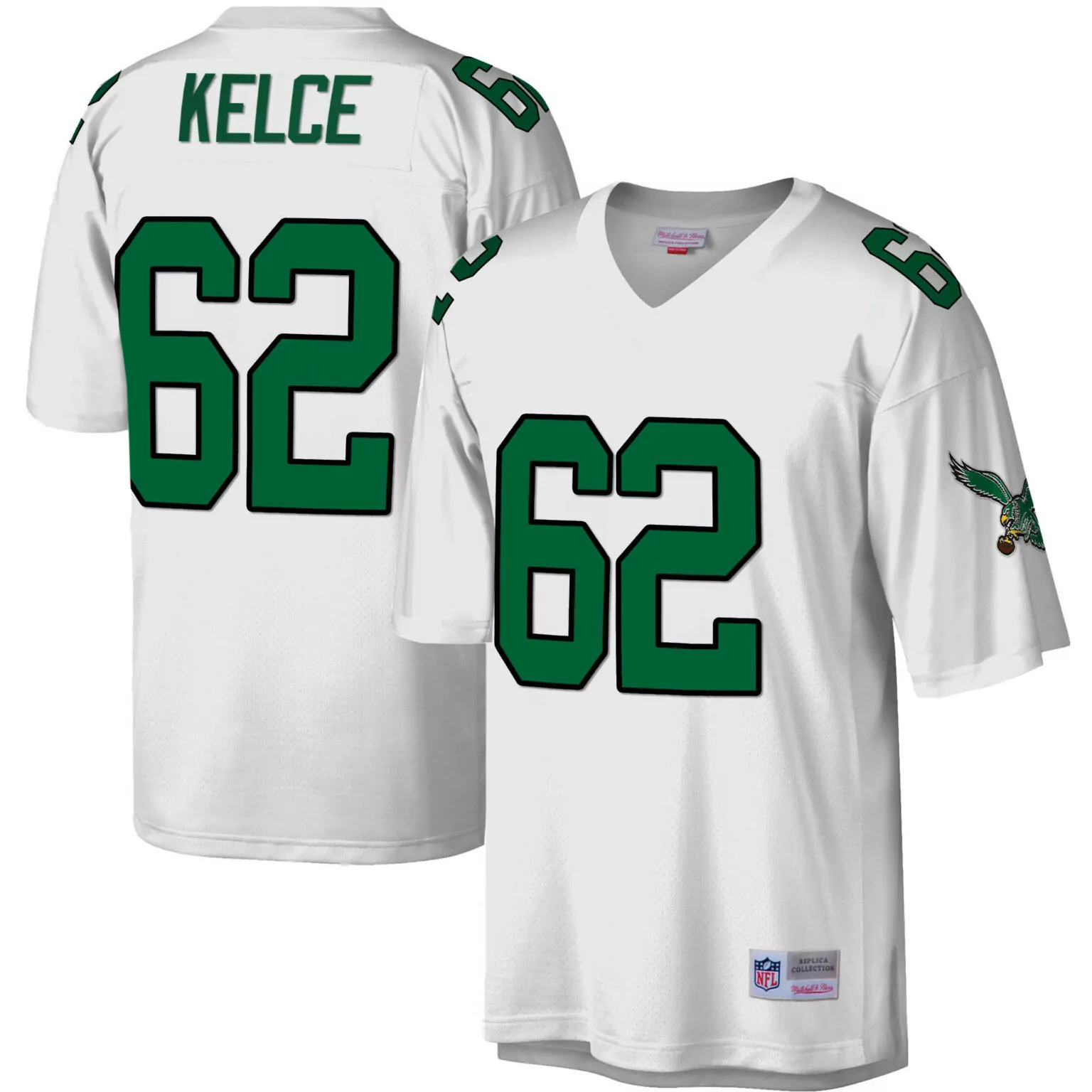 Jason Kelce 62 Jersey White Mitchell & Ness Philadelphia Eagles Men Replica Green