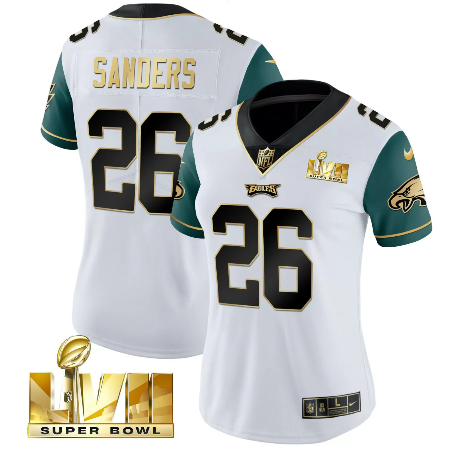 Sanders 26 Eagles Jersey White Super Bowl Lvii Men Replica Green Black All Stitched