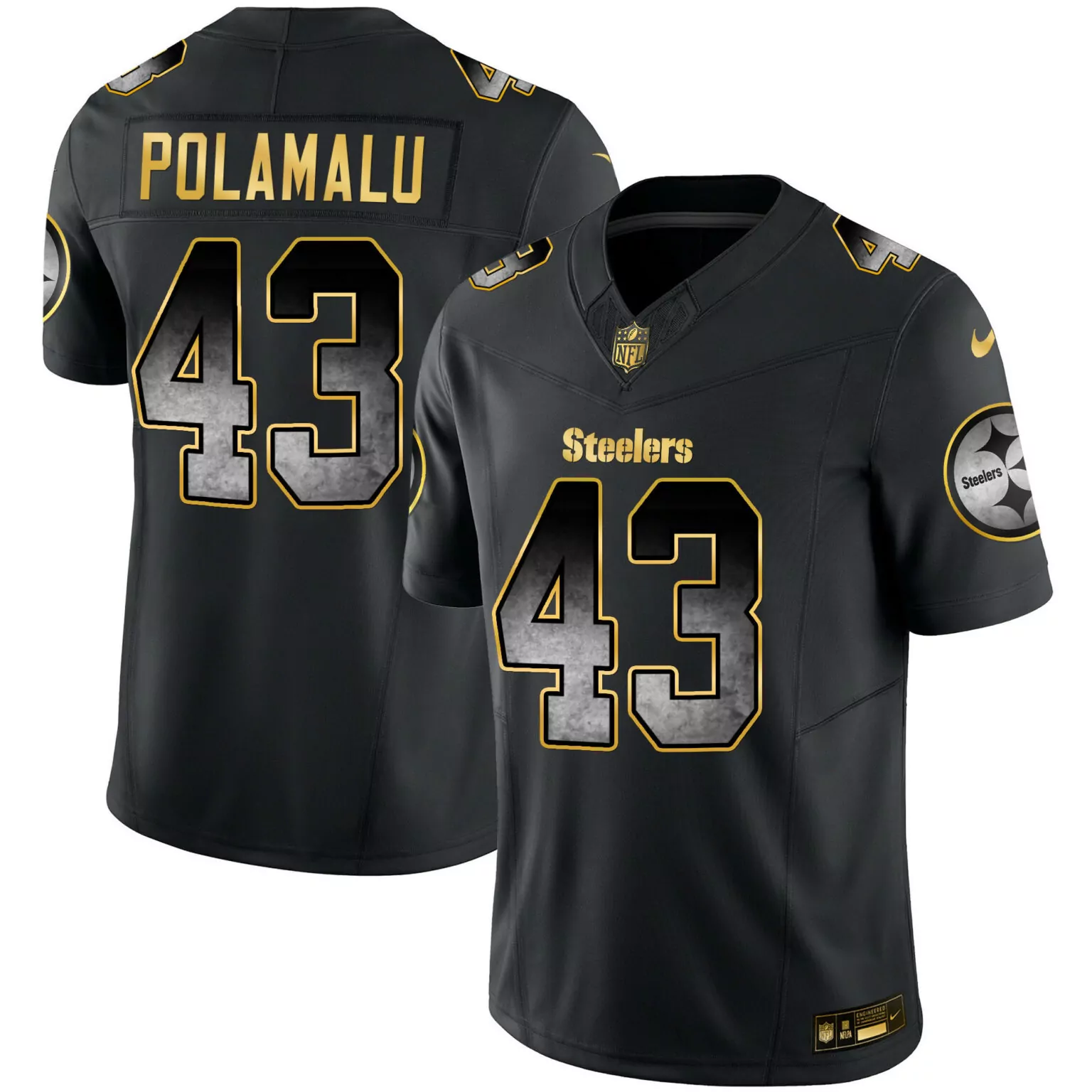 Troy Polamalu 43 Steelers Jersey Black Men Gold v3 All Stitched