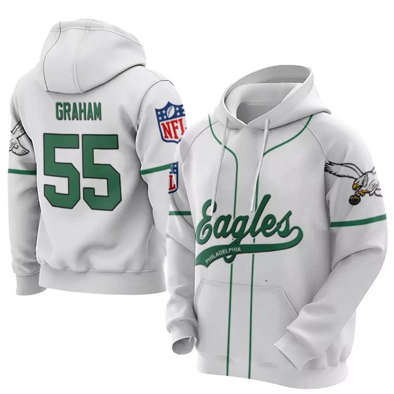 Brandon Graham 55 Jersey White Baseball Style Philadelphia Eagles Hoodie Green Retired