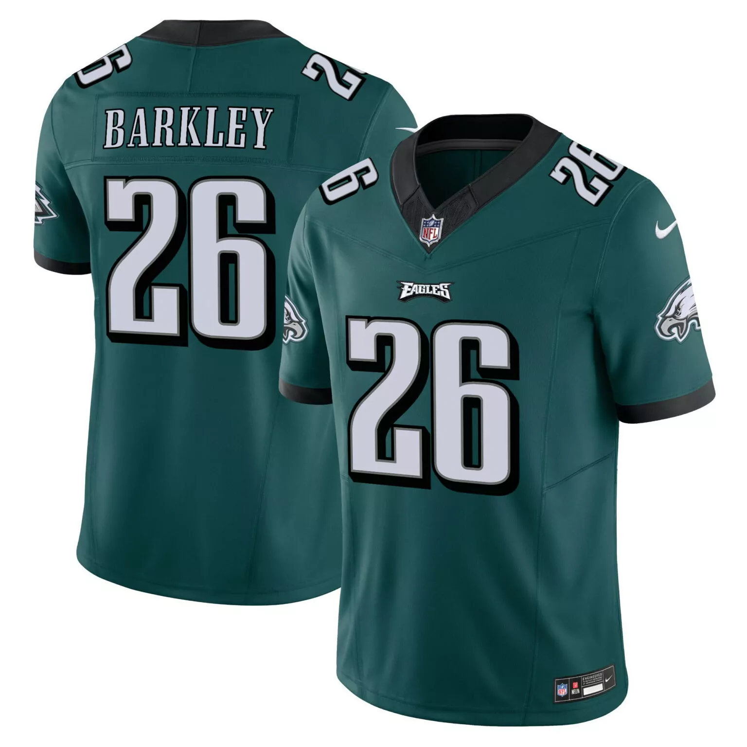 Saquon Barkley 26 Eagles Jersey Green Men Authentic Black White v2 All Stitched