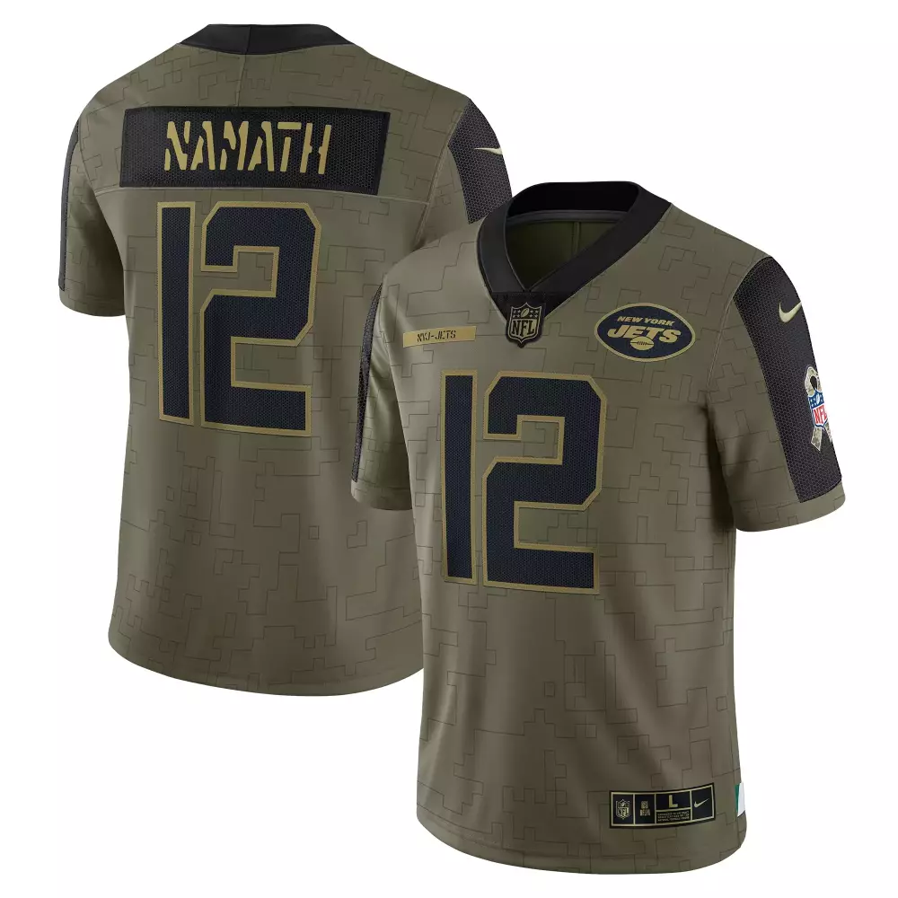 Joe Namath 12 New York Jets Jersey Olive Green Salute To Service Men Custom Design
