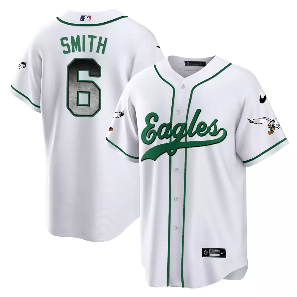 Smith 6 Eagles Jersey White Green All Stitched