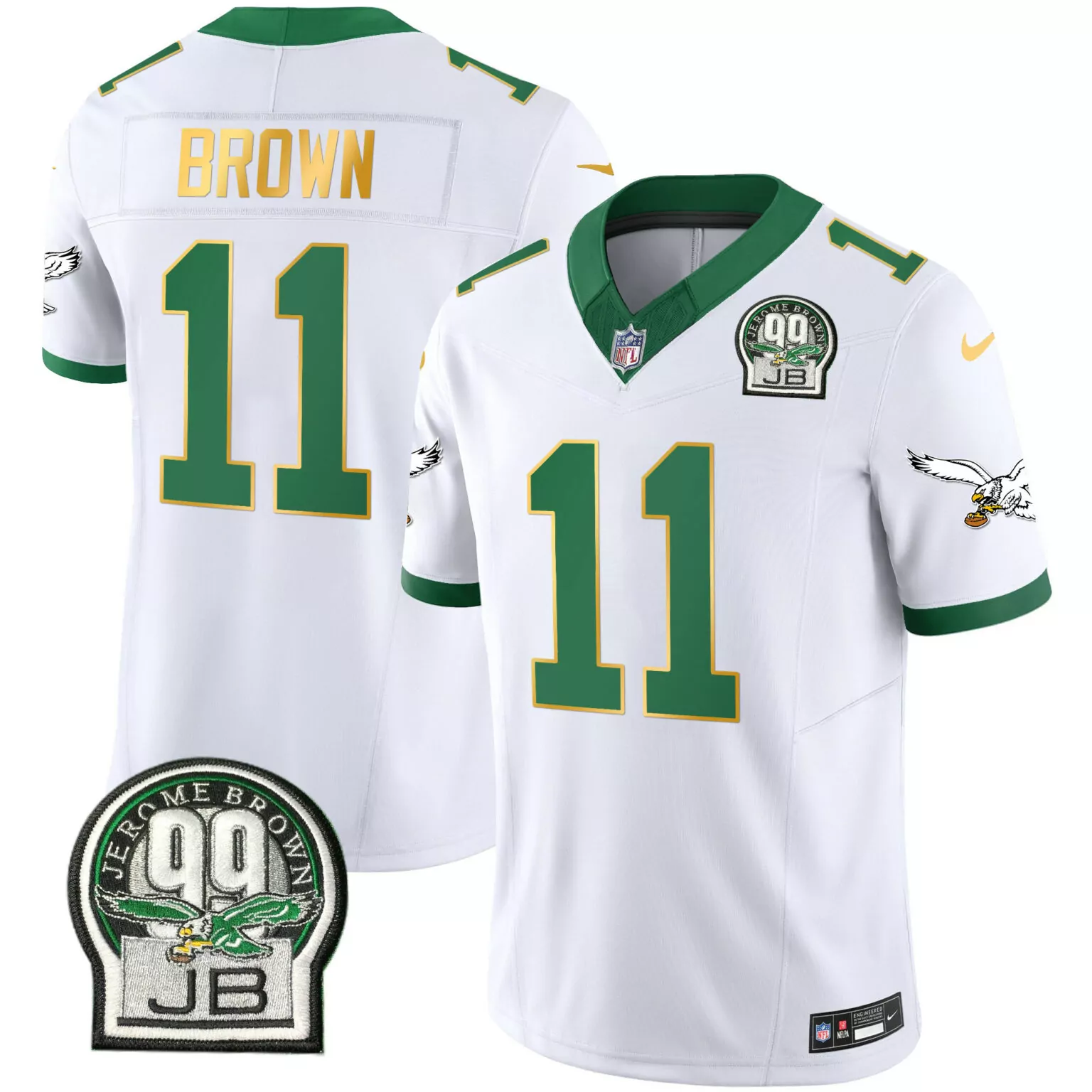 Aj Brown 11 Eagles Jersey White Jerome 99 Jb Men Alternate Green Gold All Stitched