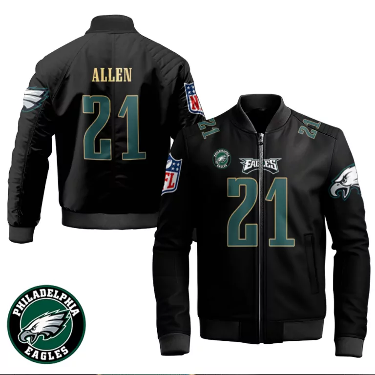 Eric Allen 21 Philadelphia Eagles Jersey Black Men Bomber Jacket Green White Gold
