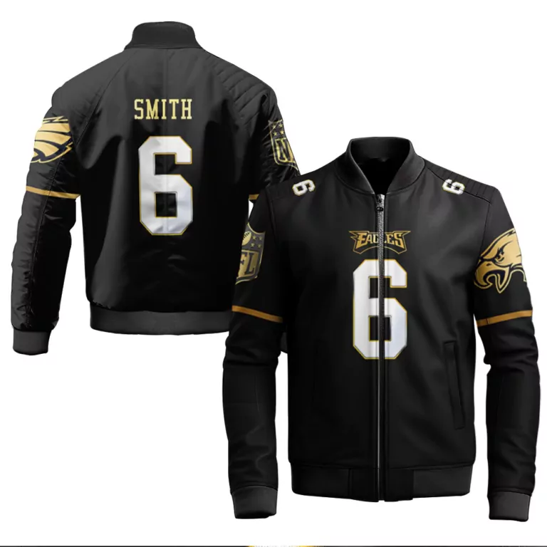 Devonta Smith 6 Jersey Black Philadelphia Eagles Men Bomber Jacket Gold White Vapor