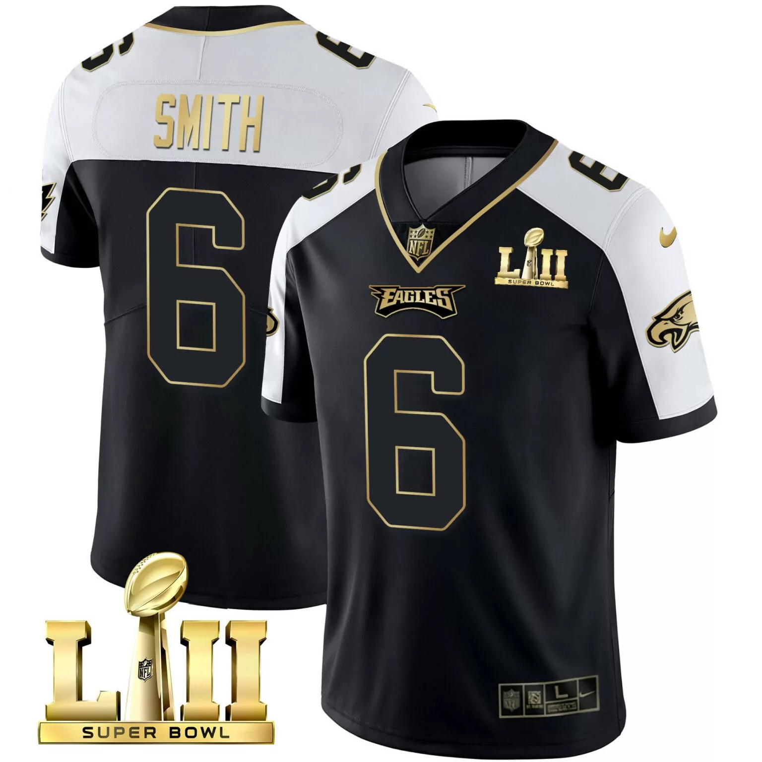 Devonta Smith 6 Eagles Jersey Black Super Bowl Lii Champions 2018 Men White Gold