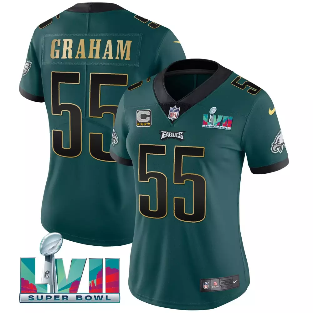 Graham 55 Eagles Jersey Green Super Bowl Lvii Women Game Black Gold All Stitched