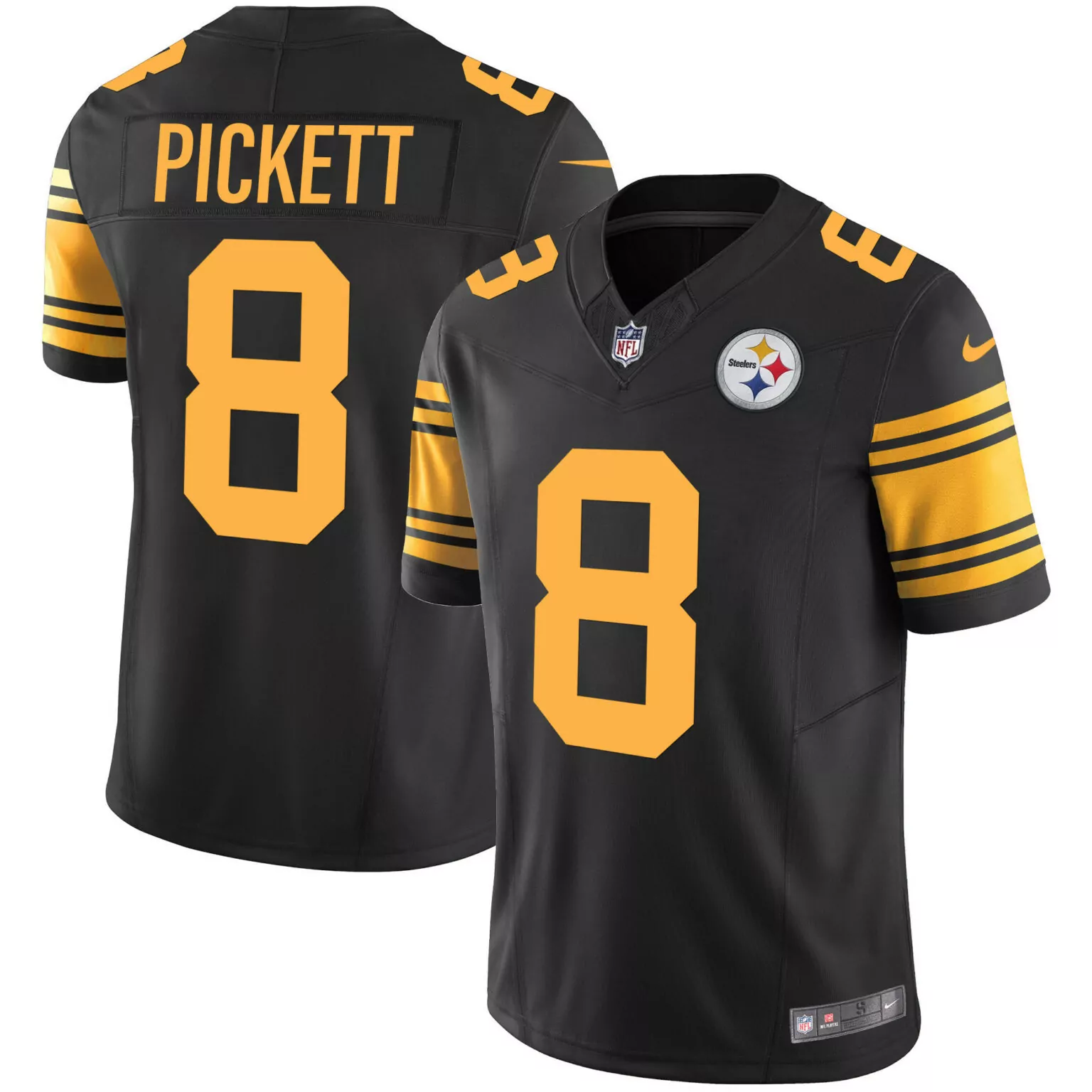 Kenny Pickett 8 Steelers Jersey Black Men Authentic Yellow Rush v2 All Stitched