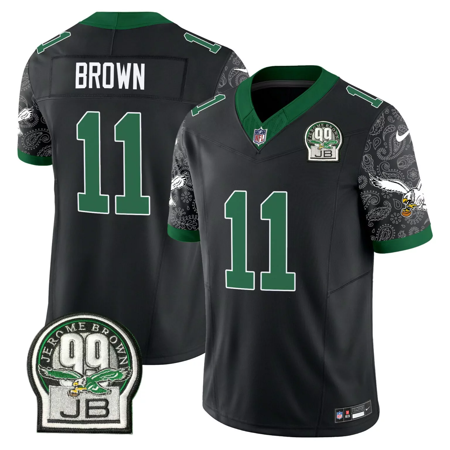Aj Brown 11 Philadelphia Eagles Jersey Black Jerome 99th Anniversary 99 Jb Nflpa