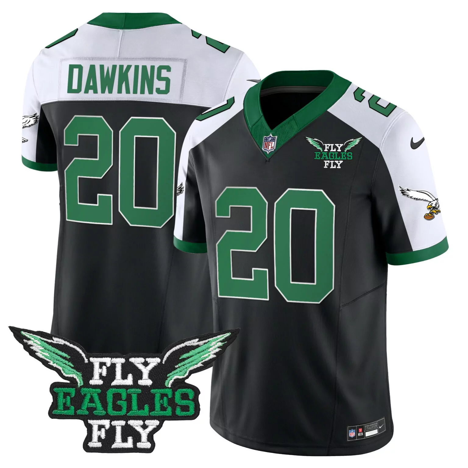 Brian Dawkins 20 Jersey Black Philadelphia Eagles Fly Men Replica Alternate Green