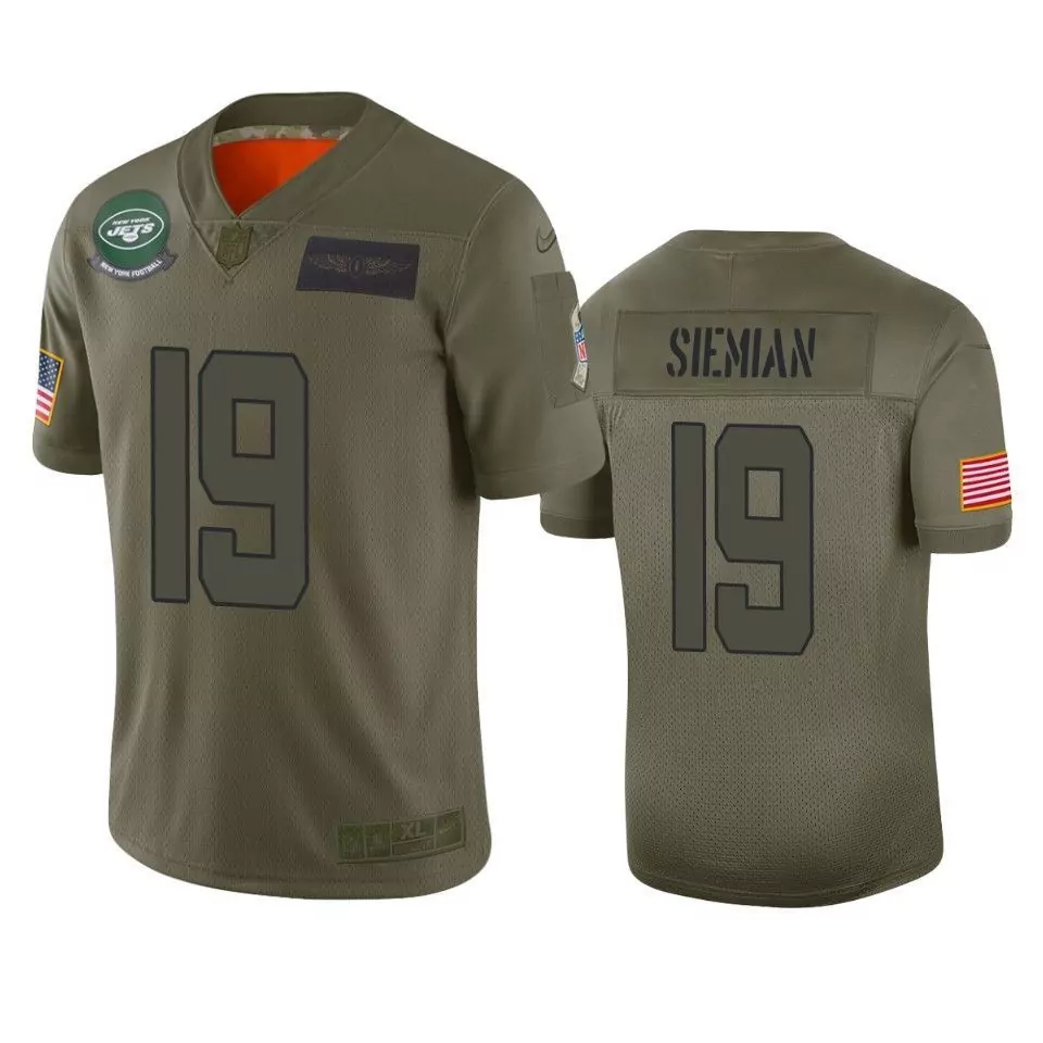 Trevor Siemian 19 New York Jets Jersey Olive Green Salute To Service Us Flag Men