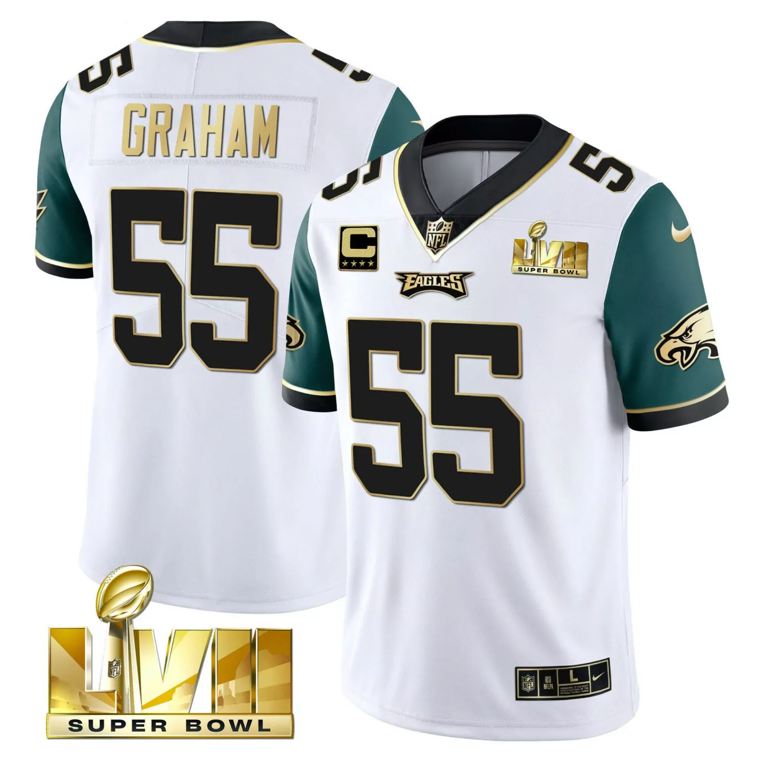 Brandon Graham 55 Eagles Jersey White Super Bowl Lvii Men Green Black Vapor All Stitched