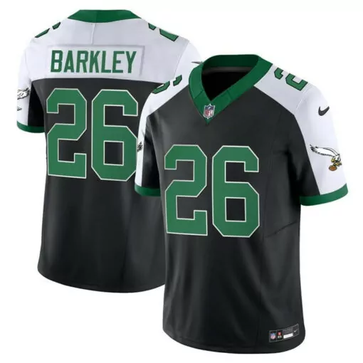 Saquon Barkley 26 Eagles Jersey Black Men Split Green White Alternate v2 All Stitched