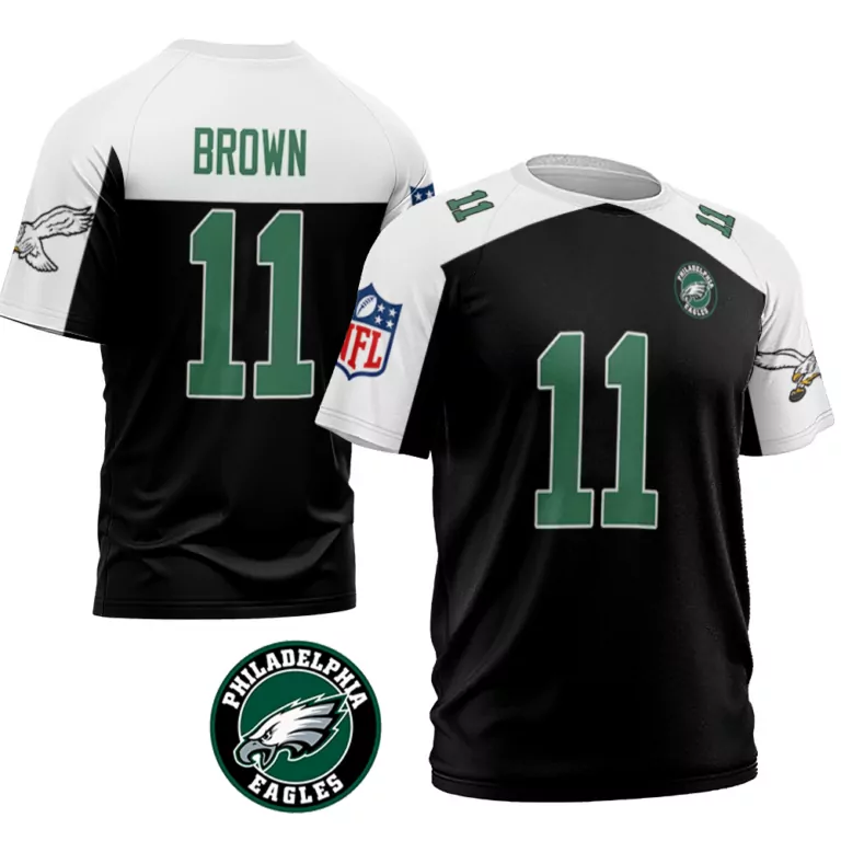Aj Brown 11 Philadelphia Eagles Jersey Black Men Split Design White Green Alternate