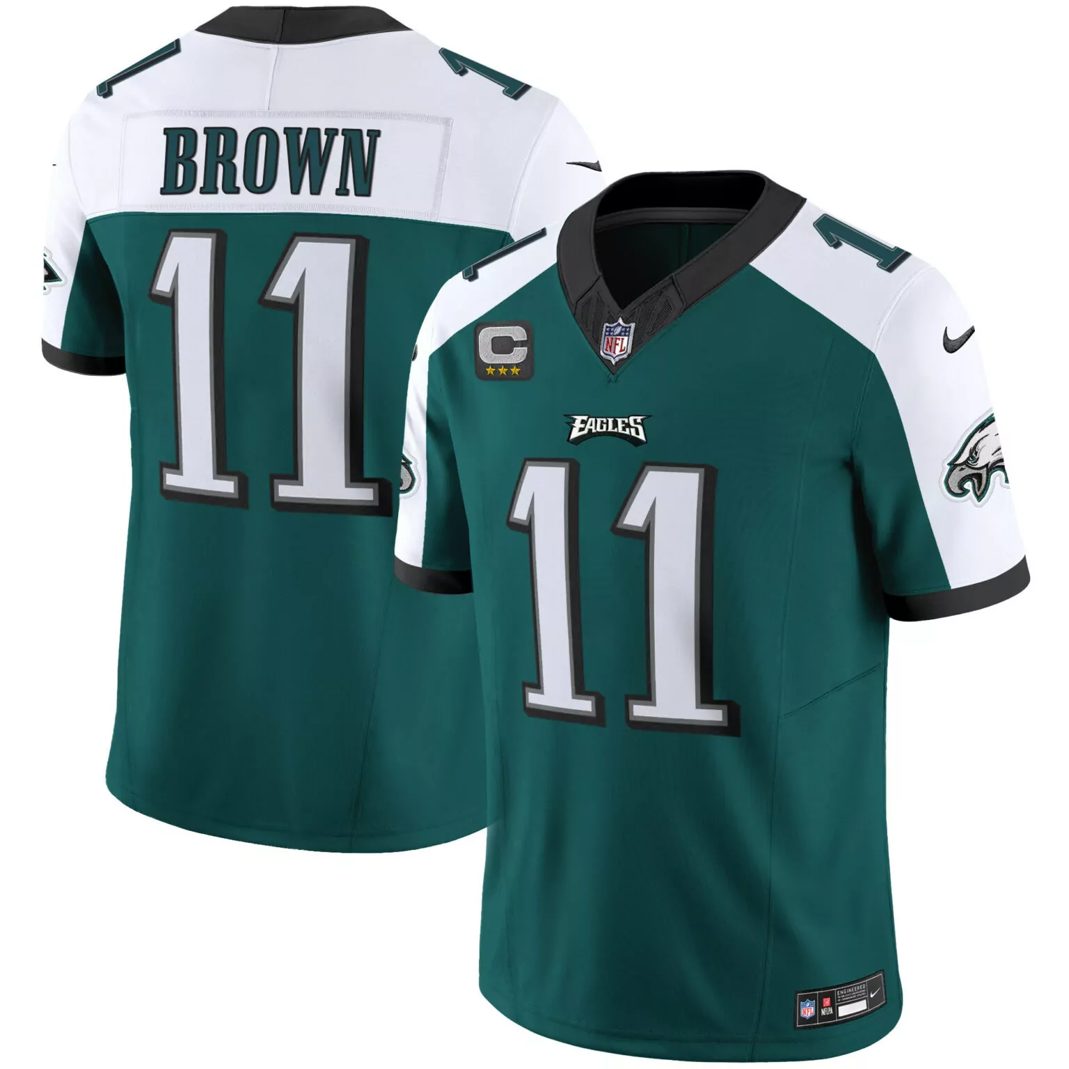 Aj Brown 11 Eagles Jersey Green Men Standard White Black Alternate All Stitched