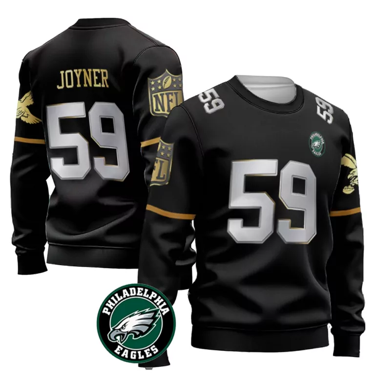 Seth Joyner 59 Jersey Black Philadelphia Eagles Men Sweatshirt White Gold Throwback