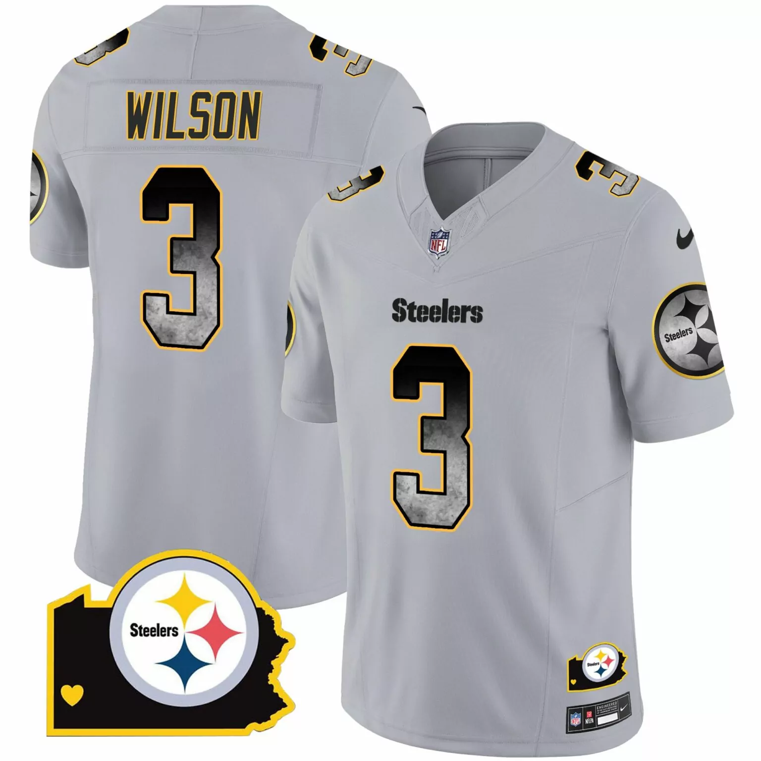 Russell Wilson 3 Steelers Jersey Light Gray Pittsburgh Outline Men Sports Alternate