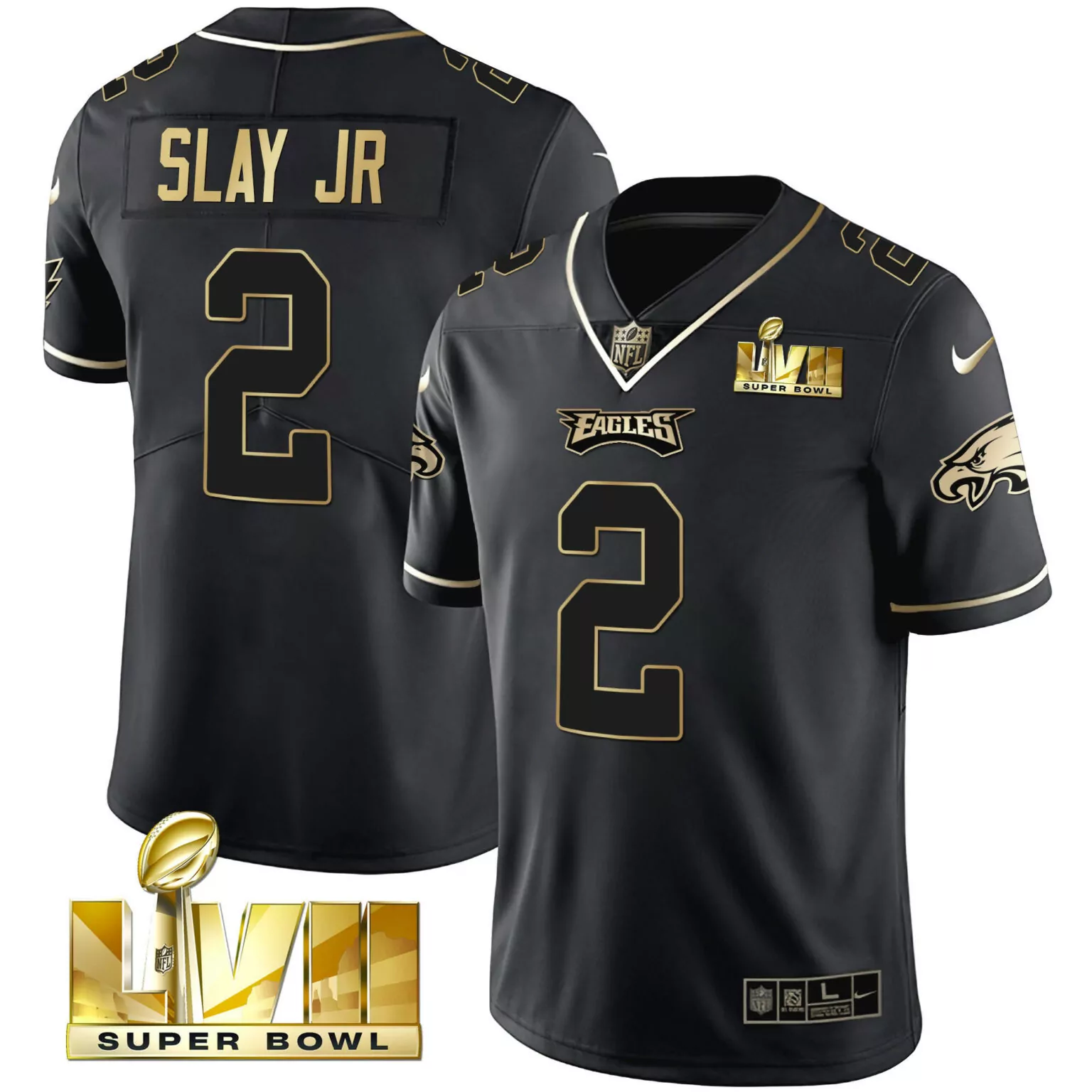 Darius Slay Jr. 2 Eagles Jersey Black Super Bowl Lvii Men Game Gold Vapor All Stitched