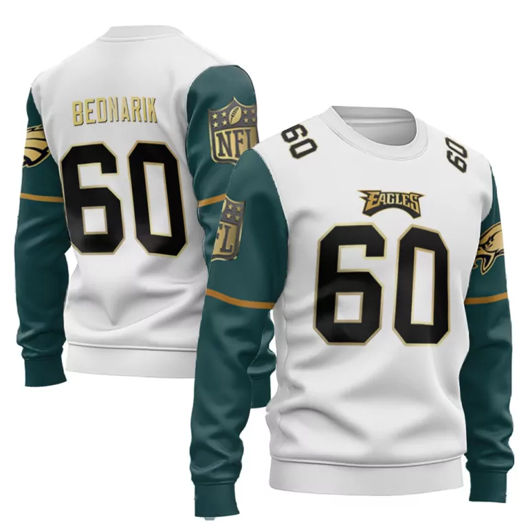 Chuck Bednarik 60 Eagles Jersey White Sweatshirt Green Gold Vapor