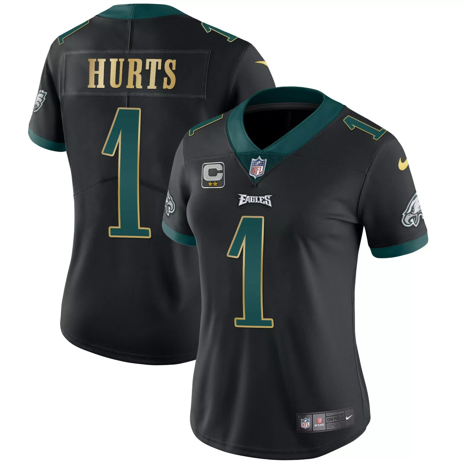 Jalen Hurts 1 Eagles Jersey Black Players Men Replica Alternate Green Gold Vapor