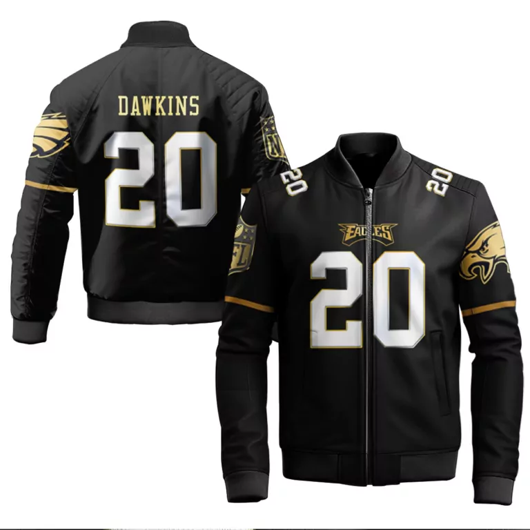 Brian Dawkins 20 Eagles Jersey Black Men Bomber Jacket Gold White Vapor Limited