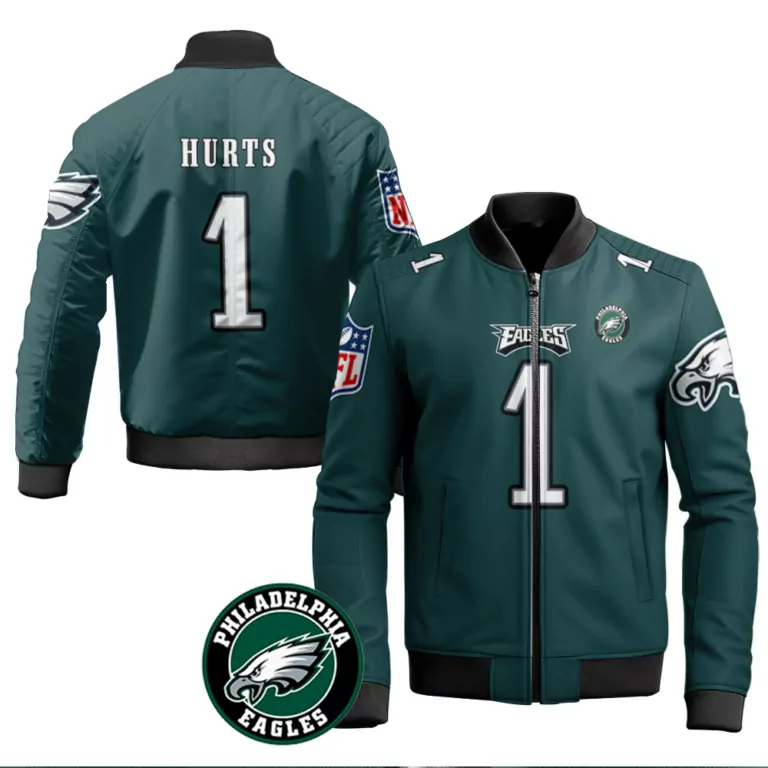 Jalen Hurts 1 Philadelphia Eagles Jersey Green Men Bomber Jacket White Black Vapor