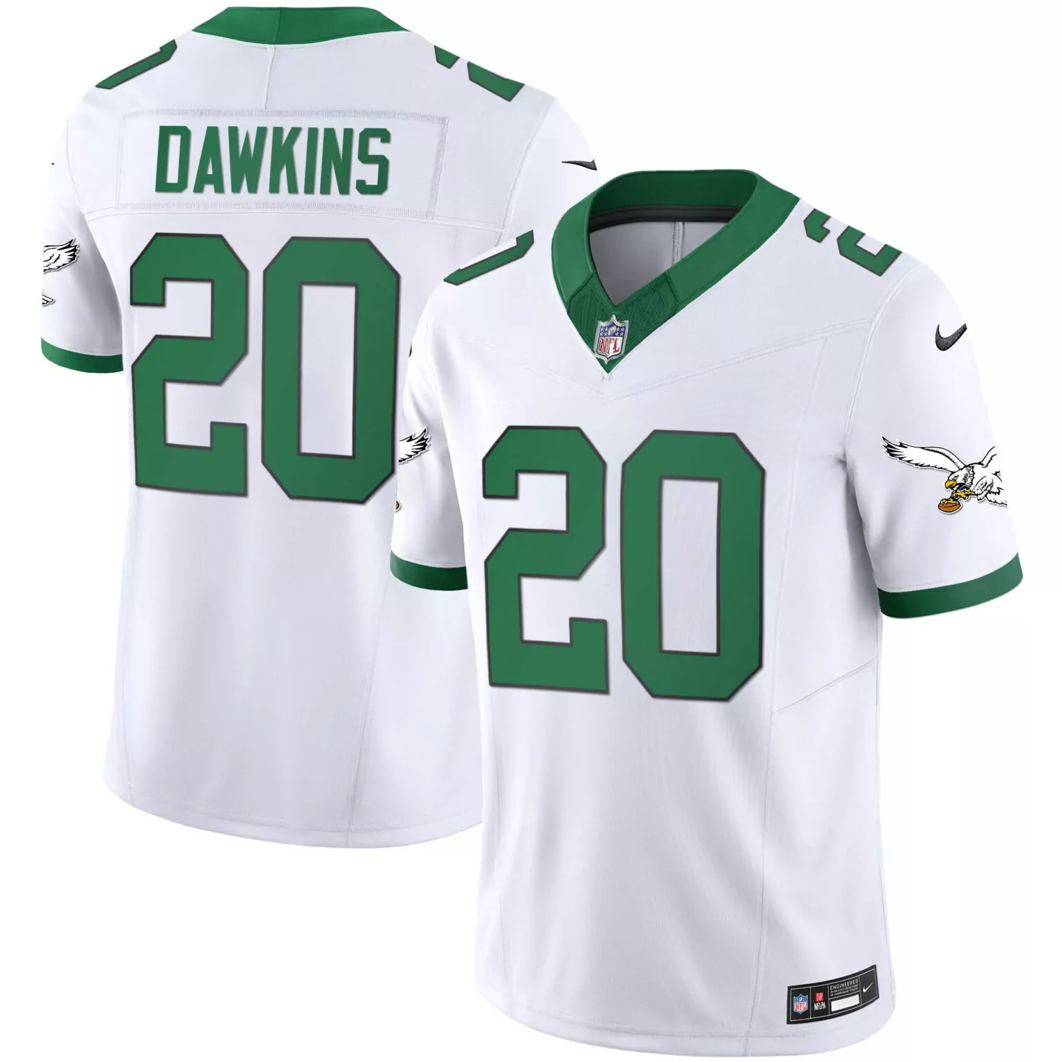 Brian Dawkins 20 Eagles Jersey White Men Player Green All Stitched