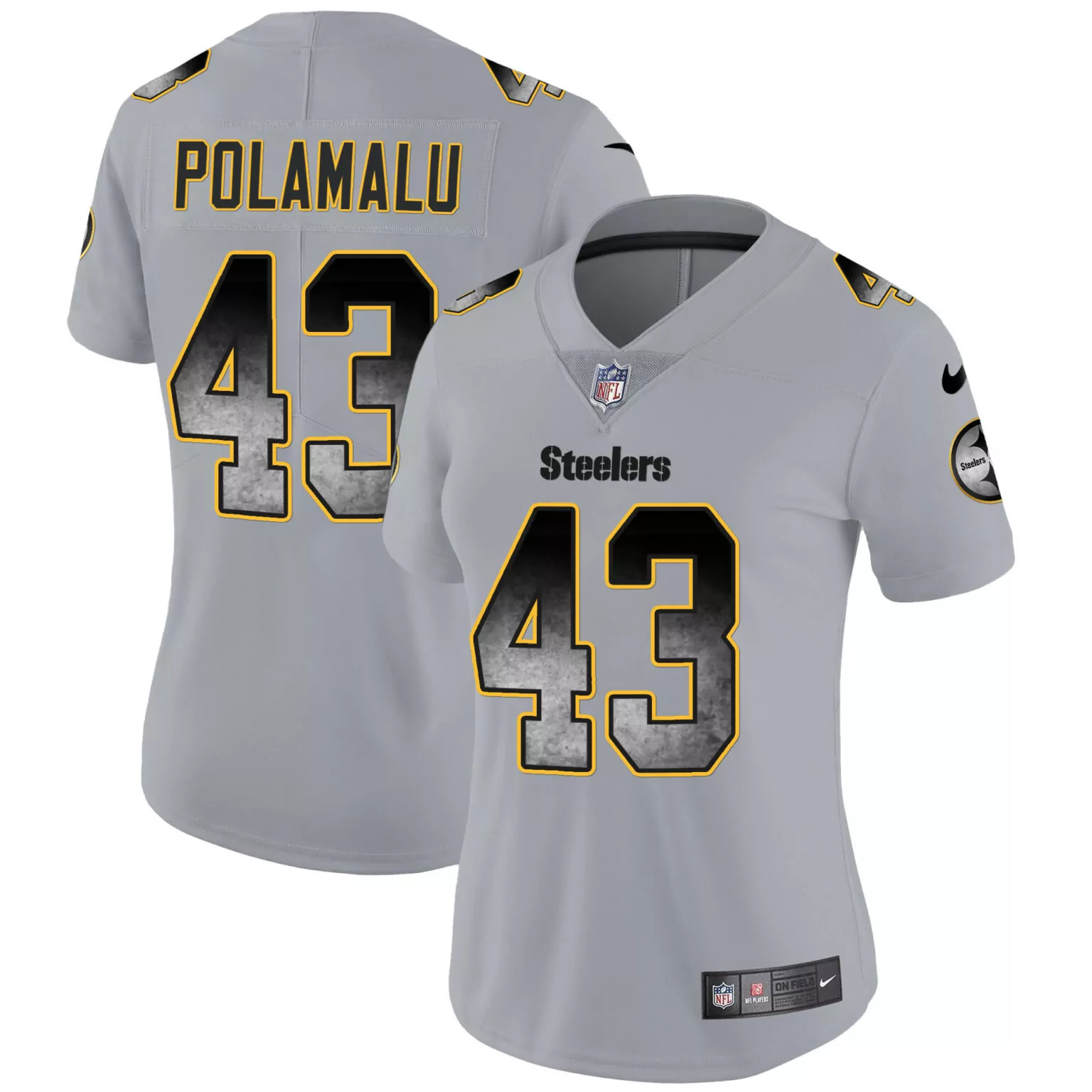 Troy Polamalu 43 Steelers Jersey Gray Men Replica Alternate Black Yellow All Stitched