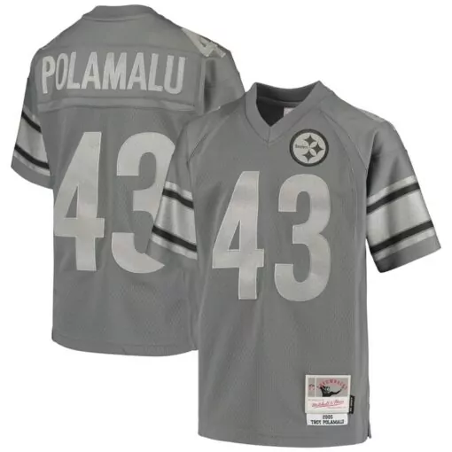 Troy Polamalu 43 Jersey Gray Pittsburgh Steelers Men Black Silver Retired