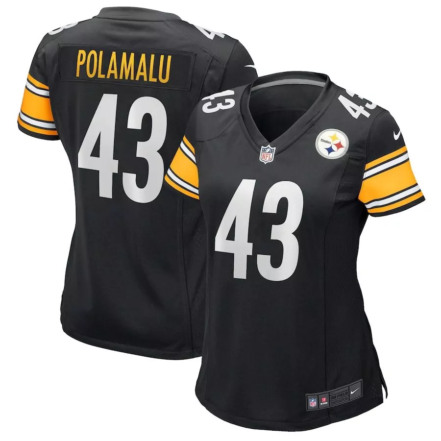 Troy Polamalu 43 Jersey Black Pittsburgh Steelers Women Replica Gold White Game Retired