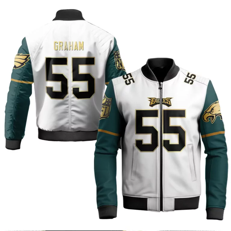 Brandon Graham 55 Eagles Jersey White Men Bomber Jacket Green Gold Vapor