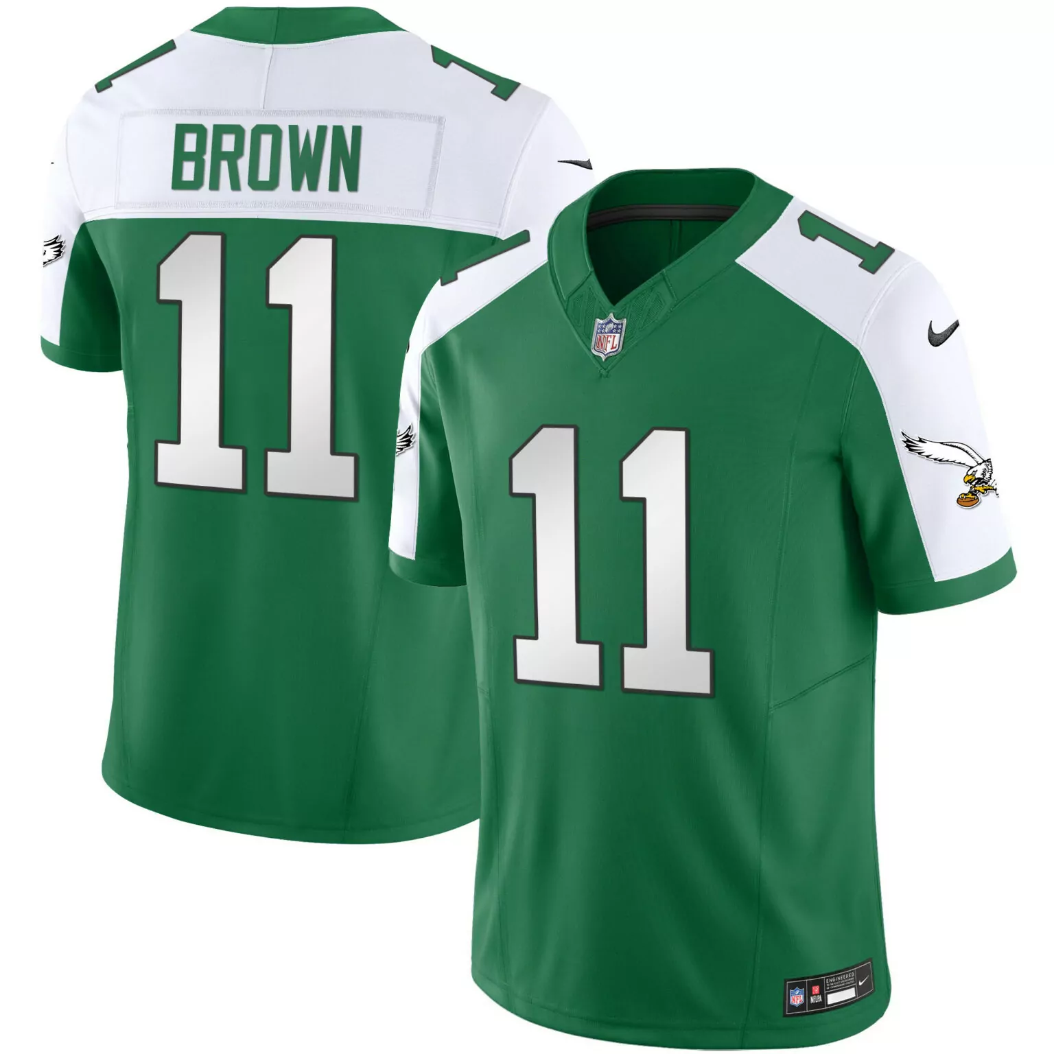 Aj Brown 11 Philadelphia Eagles Jersey Green Men Official White Alternate All Stitched